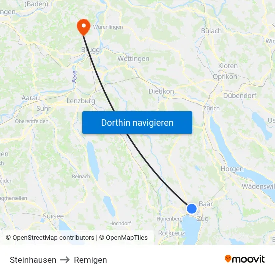 Steinhausen to Remigen map