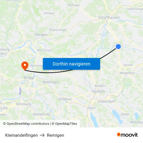 Kleinandelfingen to Remigen map