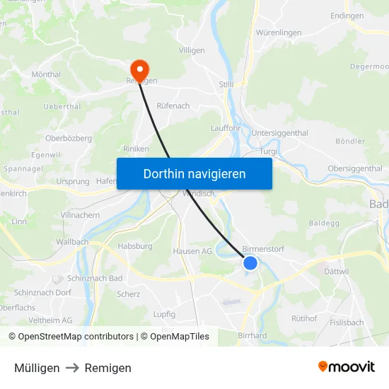 Mülligen to Remigen map
