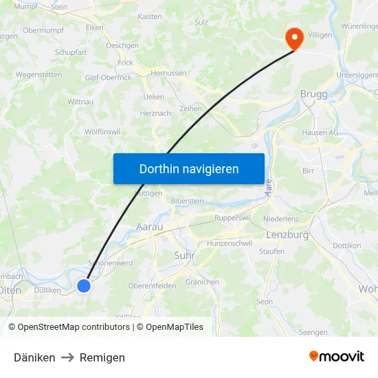 Däniken to Remigen map