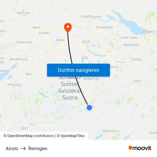 Airolo to Remigen map