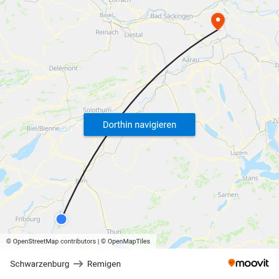 Schwarzenburg to Remigen map