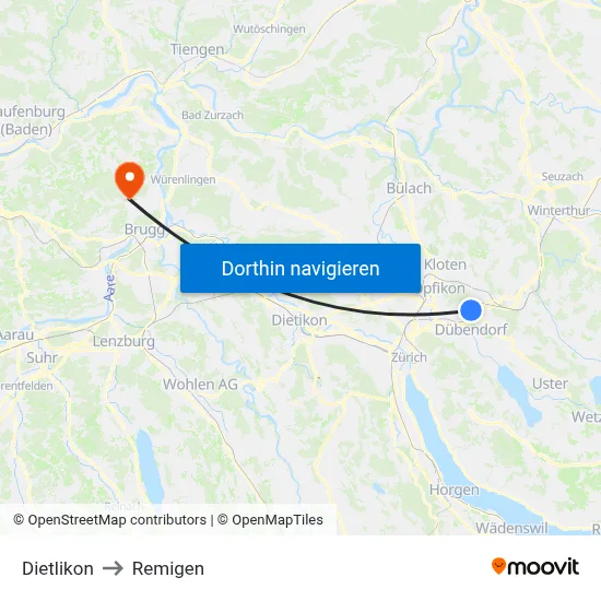 Dietlikon to Remigen map