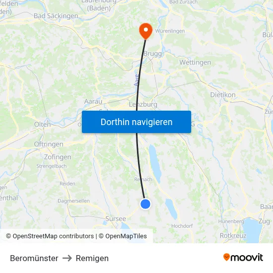 Beromünster to Remigen map
