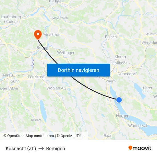 Küsnacht (Zh) to Remigen map