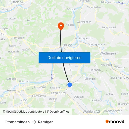 Othmarsingen to Remigen map