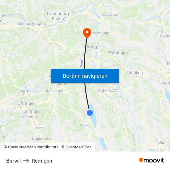 Birrwil to Remigen map
