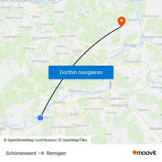 Schönenwerd to Remigen map