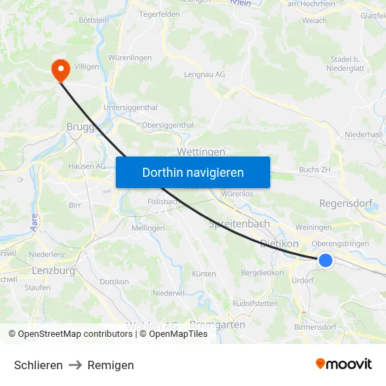 Schlieren to Remigen map