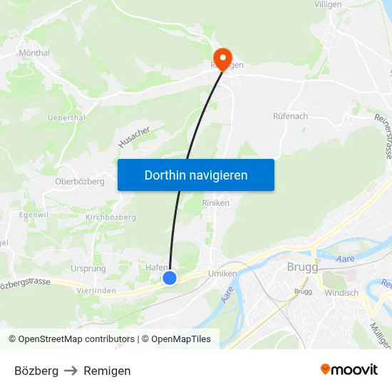 Bözberg to Remigen map