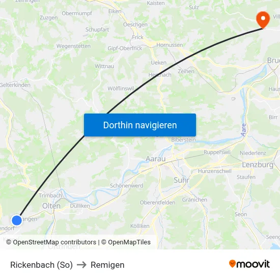 Rickenbach (So) to Remigen map