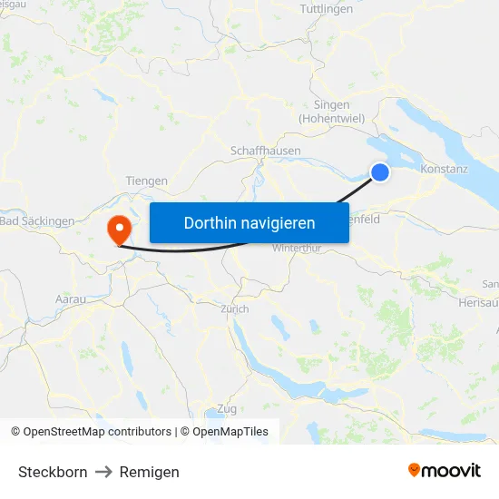 Steckborn to Remigen map