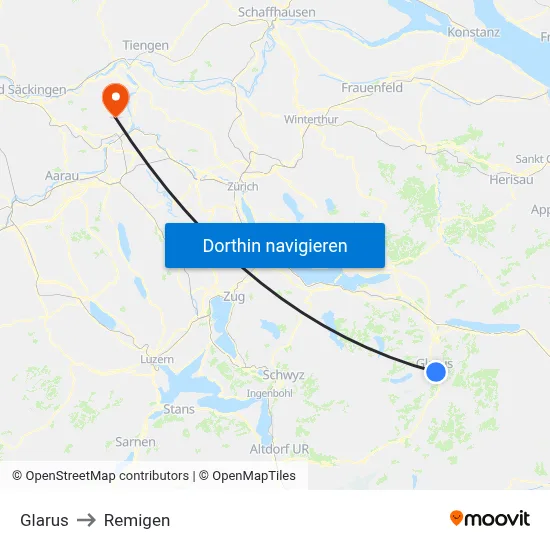 Glarus to Remigen map