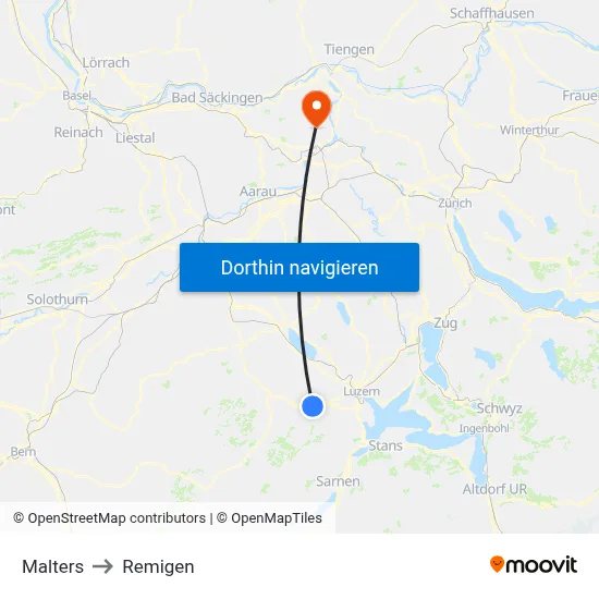 Malters to Remigen map