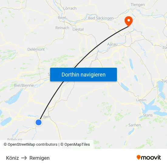Köniz to Remigen map