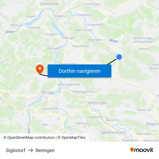Siglistorf to Remigen map
