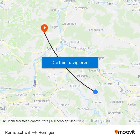 Remetschwil to Remigen map
