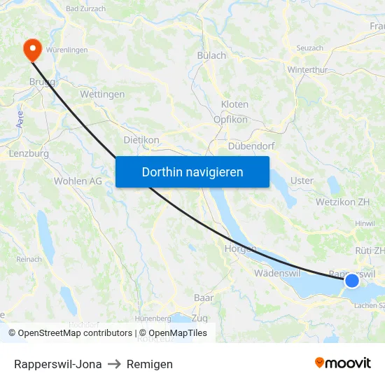 Rapperswil-Jona to Remigen map
