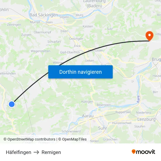 Häfelfingen to Remigen map