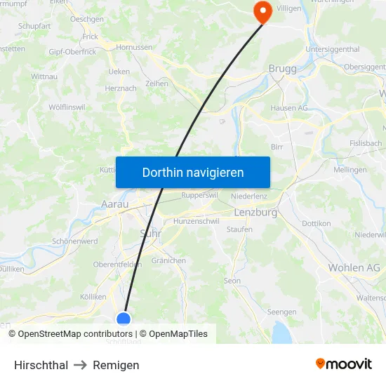Hirschthal to Remigen map