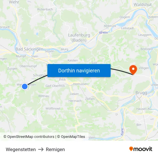 Wegenstetten to Remigen map