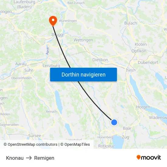 Knonau to Remigen map