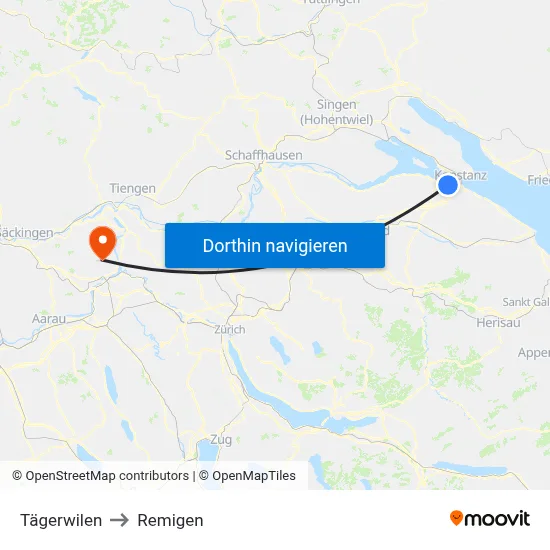 Tägerwilen to Remigen map