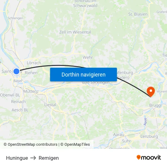 Huningue to Remigen map