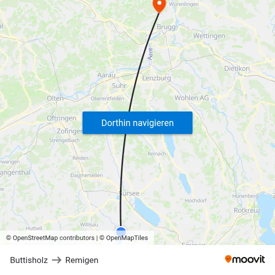 Buttisholz to Remigen map
