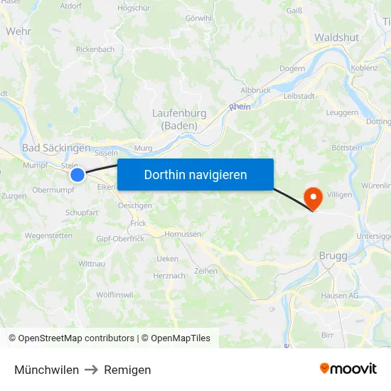 Münchwilen to Remigen map