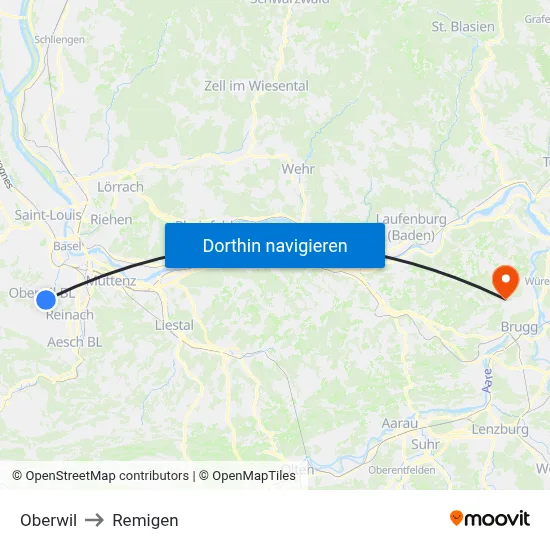Oberwil to Remigen map