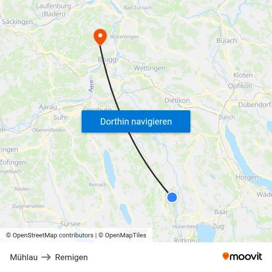Mühlau to Remigen map