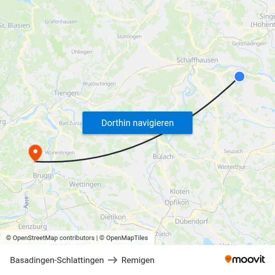 Basadingen-Schlattingen to Remigen map