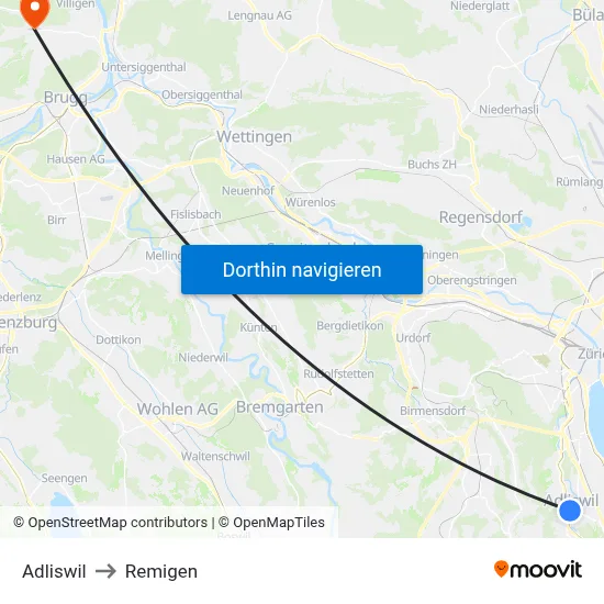 Adliswil to Remigen map