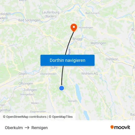 Oberkulm to Remigen map