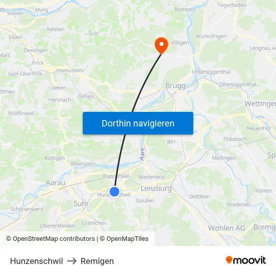Hunzenschwil to Remigen map