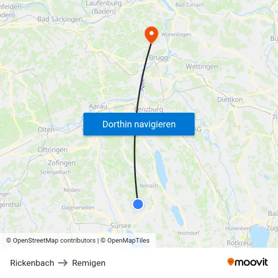 Rickenbach to Remigen map