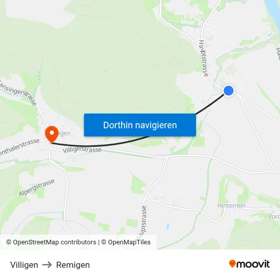 Villigen to Remigen map