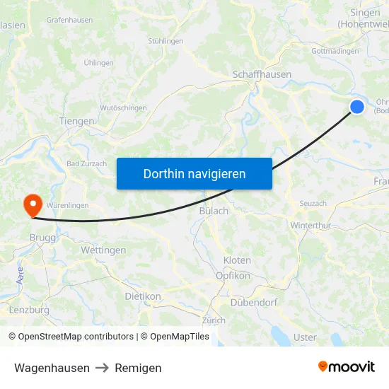 Wagenhausen to Remigen map