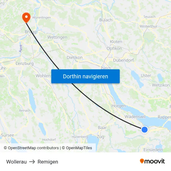Wollerau to Remigen map