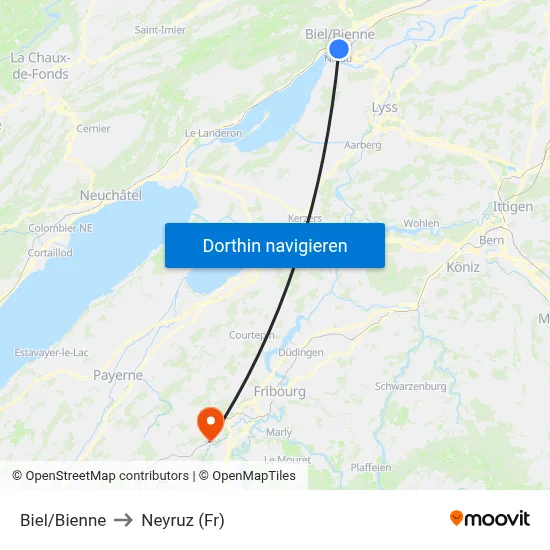 Biel/Bienne to Neyruz (Fr) map