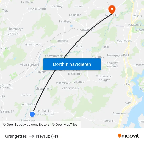 Grangettes to Neyruz (Fr) map
