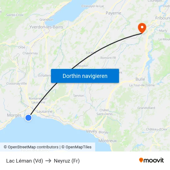 Lac Léman (Vd) to Neyruz (Fr) map