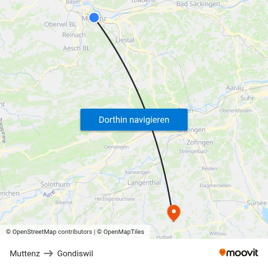 Muttenz to Gondiswil map