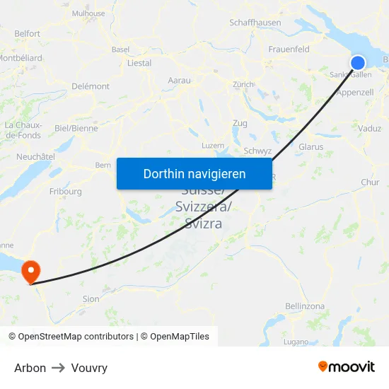 Arbon to Vouvry map