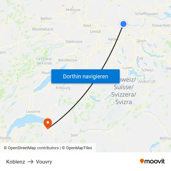 Koblenz to Vouvry map