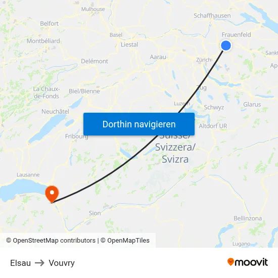 Elsau to Vouvry map