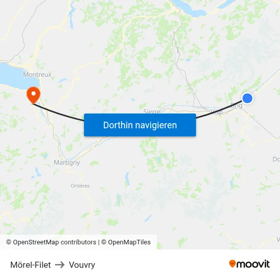 Mörel-Filet to Vouvry map