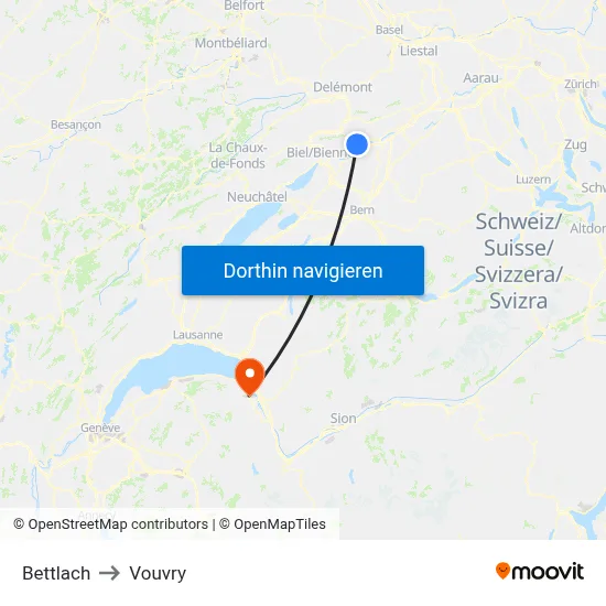 Bettlach to Vouvry map