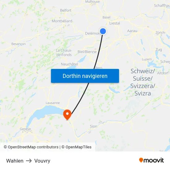 Wahlen to Vouvry map